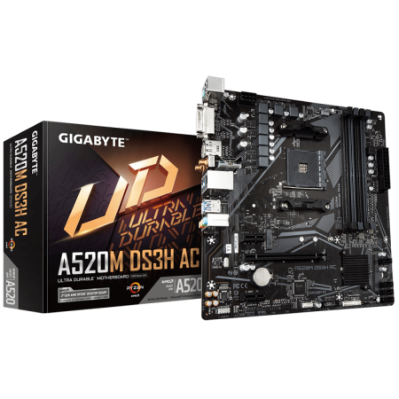 Placa de Baza GIGABYTE A520M DS3H AC AM4, 4x DDR4, 1x PCIE 3.0 x16 2x PCIE 3.0 x1, 1x M.2, 4x SATA 6GB/s, mATX