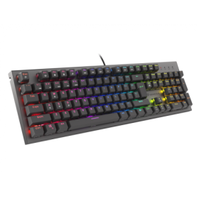 Tastatura gaming mecanica cu fir Genesis Thor 303, iluminare RGB, switch-uri Red, 104 taste, 11 butoane multimedia, negru