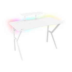 Birou gaming Genesis Holm 320 RGB, cadru din metal, MDF textura tip carbon, iluminare RGB, management cabluri, alb