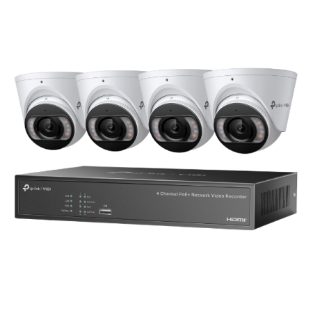 KIT NVR + HDD 2TB POE TP-Link VIGI 4 canale + 4 camere 4MP, Lentila 2.8, IR+WL 30ML Turret, NVR TP-Link VIGI 4 canale, 53W 1004H