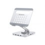 Conceptronic DONN26G Tablet Stand with 8-in-1 USB 3.2 Gen 1 Docking Station, 360° Rotating Base, Foldable, Adjustable Height, 16