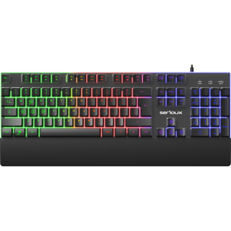Tastatura gaming cu fir iluminata Serioux Nexor, interfata USB, numar de taste: 104, material ABS, anti-ghosting: 19 taste, lung