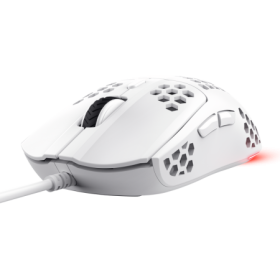 Mouse cu fir Trust GXT 928W Helox, rezolutie maxima 6400 DPI, 6 butoane, interfata USB-A, alb