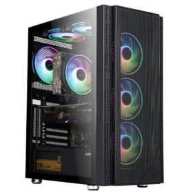 Carcasa gaming Serioux Quantum, fara sursa, tip middle tower, capac superior cu filtru magnetic de praf, panoul lateral: sticla 