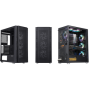 Carcasa gaming Serioux Quantum, fara sursa, tip middle tower, capac superior cu filtru magnetic de praf, panoul lateral: sticla 