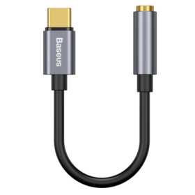 Cablu Adaptor Baseus, 1 x USB Type-C (T) la 1 x Jack 3.5mm (M), lungime cablu brodat 12 cm, gri