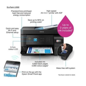 Multifunctional inkjet color CISS Epson L5590, (Print, Copy, Scan, Fax) dimensiune A4, 4 culori, viteza max  15ppm alb-negru, 8p