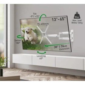Suport TV de perete Barkan, cu brat  13"- 65", Max 36kg, VESA 400x400, alb