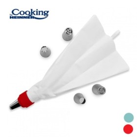 SET ORNARE PRAJITURI: POS 700ML+5 DUIURI, COOKING BY HEINNER ( mix de  culori in bax rosu/ turcuaz)