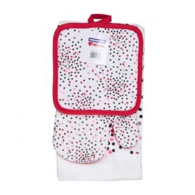 "Set bucatarie format din 3 piese Dots 
Setul contine : 
1 prosop de bucatarie 38X63 cm,65Gr/buc
1 manusa de bucatarie 17X27 cm
