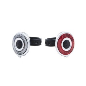 Set lumini far+stop, 2 LED-uri rosii, 2 LED-uri uri albe, Baterii: 2 x 2 CR2032 3V, Greutate: 2x35gr, Autonomie:70/95 h