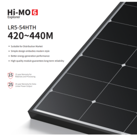 Panou Solar Fotovoltaic Monocristalin Longi Hi-MO6 Explorer LR5-54HTH-440M Black Frame, max. 1500V, lungime cablu 1200mm, conect